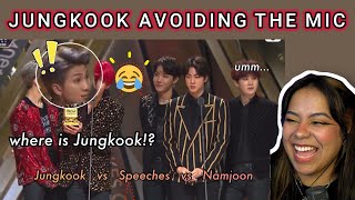 Jungkook desperately avoiding speeches at award shows (vs Namjoon) | REACTION!!