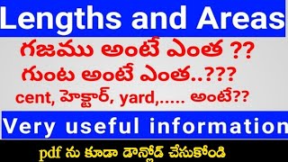 Lengths (దూరాలు)  inch, Yard's, acers.,గుంటలు,గజాలు