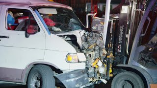 Forklift Hauling Papayas Crashes Head-On With Van in Downtown Los Angeles