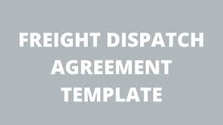 FREIGHT DISPATCH CONTRACT AGREEMENT TEMPLATE