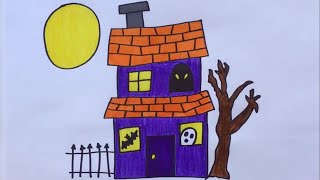 How to draw a Haunted House ✏️ Halloween drawings