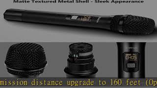 Wireless Microphone with Bluetooth, Professional UHF Dual Handheld Dynamic Metal Mic System Set wit