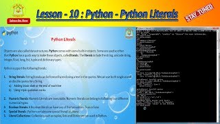 Lesson - 10 : Python3 - Python Literals