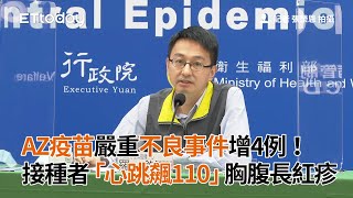 AZ疫苗嚴重不良事件增4例！　接種者「心跳飆110」胸腹長紅疹