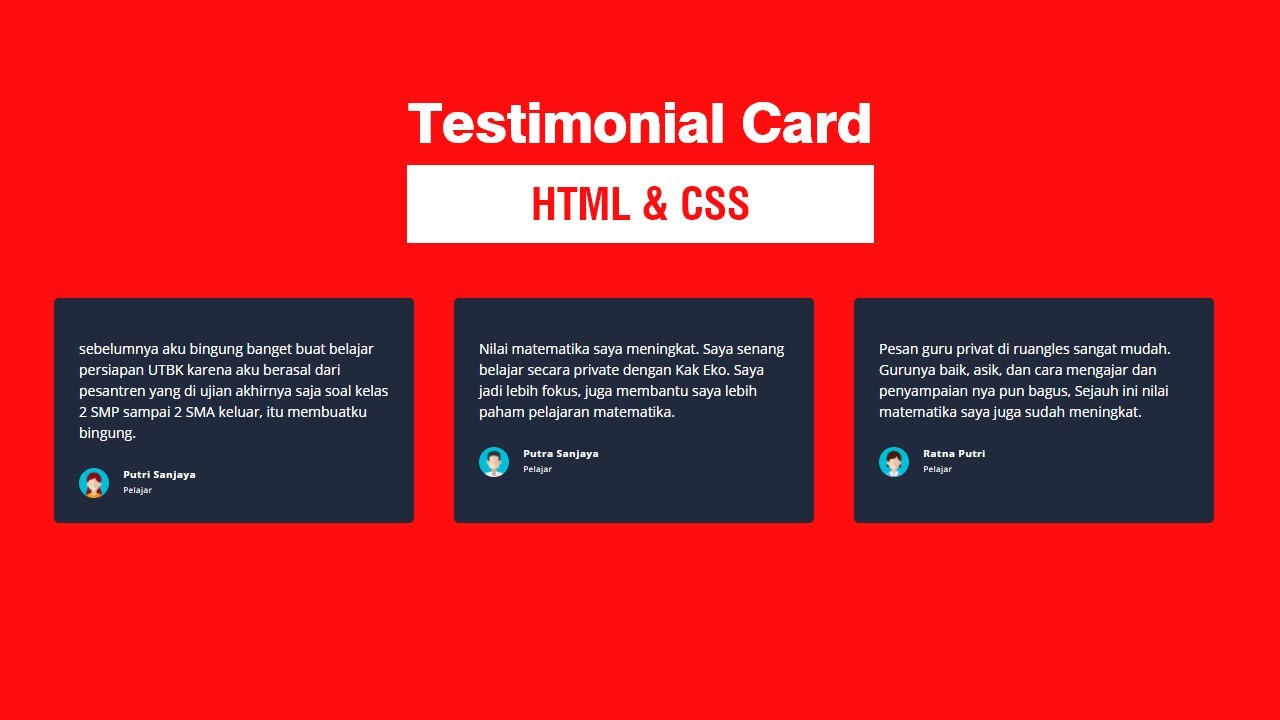 Membuat Testimonial Card Dengan Html Dan Css- Responsive Testimonial ...