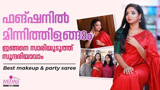 How to wear party saree | Best makeup \u0026 saree | Best saree pleating tricks | Best silk saree draping