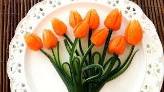 Art In Carrot Tulips Flower | Fruit & Vegetable Carving | Food Decoration | Party Garnishing