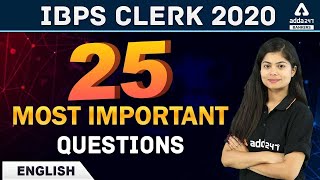 IBPS CLERK PRE 2020 | English | Most Important 25 Questions | Adda247