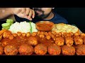 asmr eating spicy egg curry puri luchi green chilli and boiled rice mukbang sounds