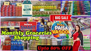 Reliance Smart \u0026 Jio Mart Monthly Grocery Shopping | Full Paisa Vasool Sale | BUY 1 GET 1 FREE OFFER