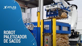 Célula paletizadora de sacos de patatas con robot reacondicionado