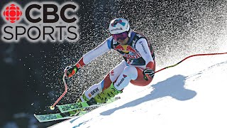 Swiss skier Urs Kryenbuehl crashes across finish line at Kitzbuhel downhill