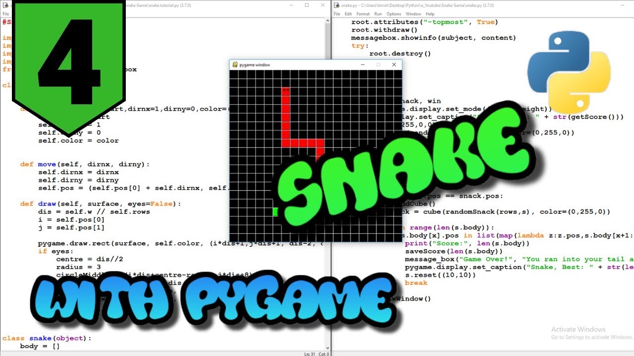 Snake Pygame Tutorial 4 Youtube Snake Pygame Tutorial 4 Youtube