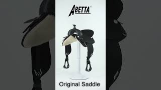 Abetta Original saddle on a Revolving Stand with description #horse #saddlery #tack #horsesaddle