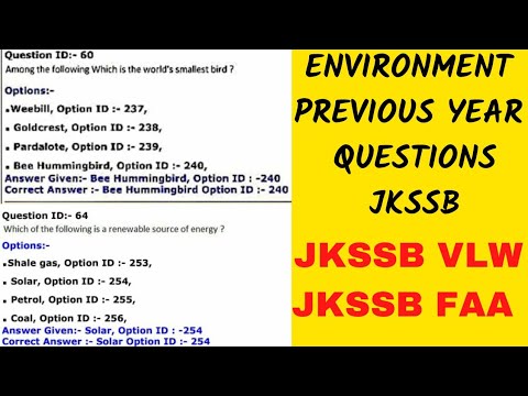 PREVIOUS YEAR QUESTION|ENVIRONMENT PART 2|JKSSB FAA |JKSSB VLW| - YouTube