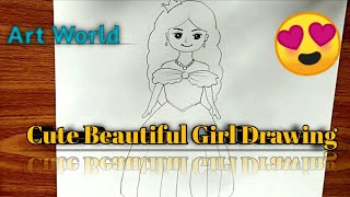Draw Cute Cartoon Girl। Easy Girl Drawing 😍