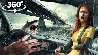360° Bridge Thunderstorm - Car Sinking and Shark Attack VR 360 Video 4K Ultra HD