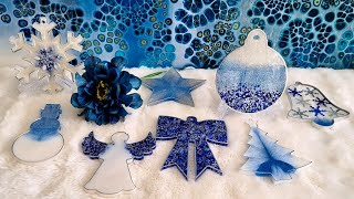 #1023 Gorgeous Blue, White And Silver Resin Christmas Ornaments Decorations In My New Silicone Mold