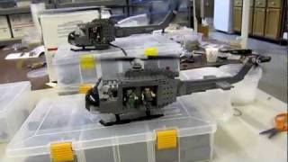 Two Motorized Lego UH-1 Huey Helicopters from Brickmania