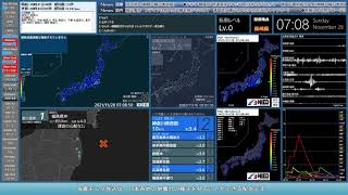 【福島県沖】2021年11月28日 07時04分06秒（最大震度1 M3.5 深さ50km）地震録画