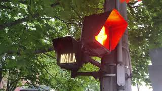 Close up of fiber optic pedestrian signal with flashing walk mode