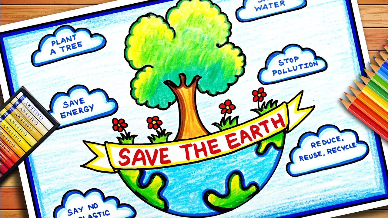 Earth Day Drawing | Earth Day Poster | Save Earth Save Environment ...