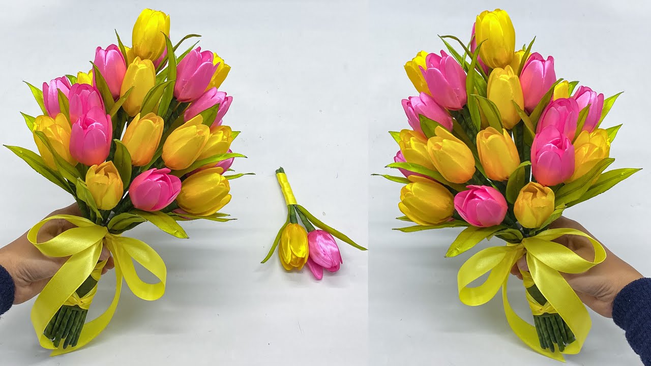Diy Easy Satin Ribbon Flower Tulips Tulip Hand Bouquet Wedding