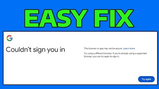 How To Fix Couldn't Sign You in (Google Gmail Login Error)