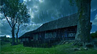 Fall asleep in 3 minutes with pouring rain and fierce thunder on the roof in forest at night