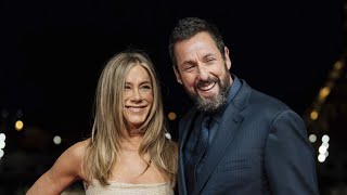 Jennifer Aniston and Adam Sandler are left shocked by an Aussie journalist's height on the redcarpet
