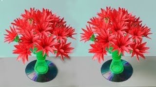 How to Make Empty Plastic Bottle Vase With Paper Flowers for Home Decor