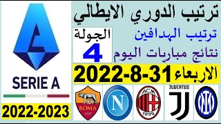 ترتيب الدوري الايطالي وترتيب الهدافين و نتائج مباريات اليوم الاربعاء 31-8-2022 الجولة 4