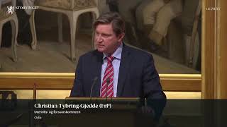 Christian Tybring Gjedde hamrer løs mot NRK fra talerstolen på stortinget 17 des 2019