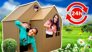 LIVING IN A CARDBOARD HOUSE 🏠 FOR 24 HOURS CHALLENGE | Ayu and Anu twin sister