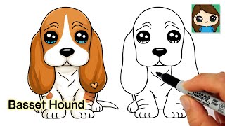 How to Draw a Basset Hound Puppy Dog Easy 🦴❤️