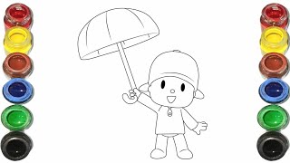 Cute Pocoyo drawing for kids, Painting \u0026 Coloring for kids, Toddlers, Let's Draw Together