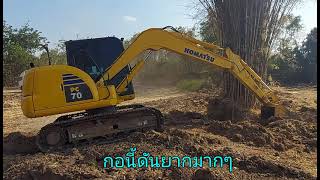 มาดูพลังรถแมคโครขนาดกลางดันกอไผ่ขนาดใหญ่ล้มภายในพริบตา