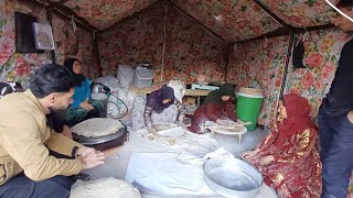 Cooking a very delicious local breakfast for the grandmother's family by the power family