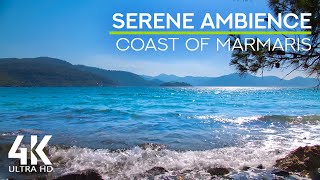 4K Serene Ambiance of the Sea Coast near Marmaris, Turkey - Soothing Sounds of the Sea Waves