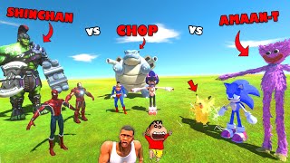 CHOP vs SHINCHAN vs AMAAN-T with AVENGERS and POKEMON in Animal Revolt Battle Simulator