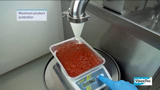 Gentle product filling of chunky sauces with ViscoTec dosing and filling systems