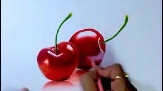How to draw realistic cherry easy drawing with sketch, marker and colored pencils | Pencil Prism