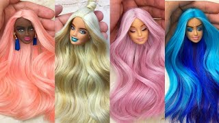 Barbie Doll Makeover Transformation.💞 DIY Miniature Ideas for Barbie ~ Wig, Dress, Faceup, and More!