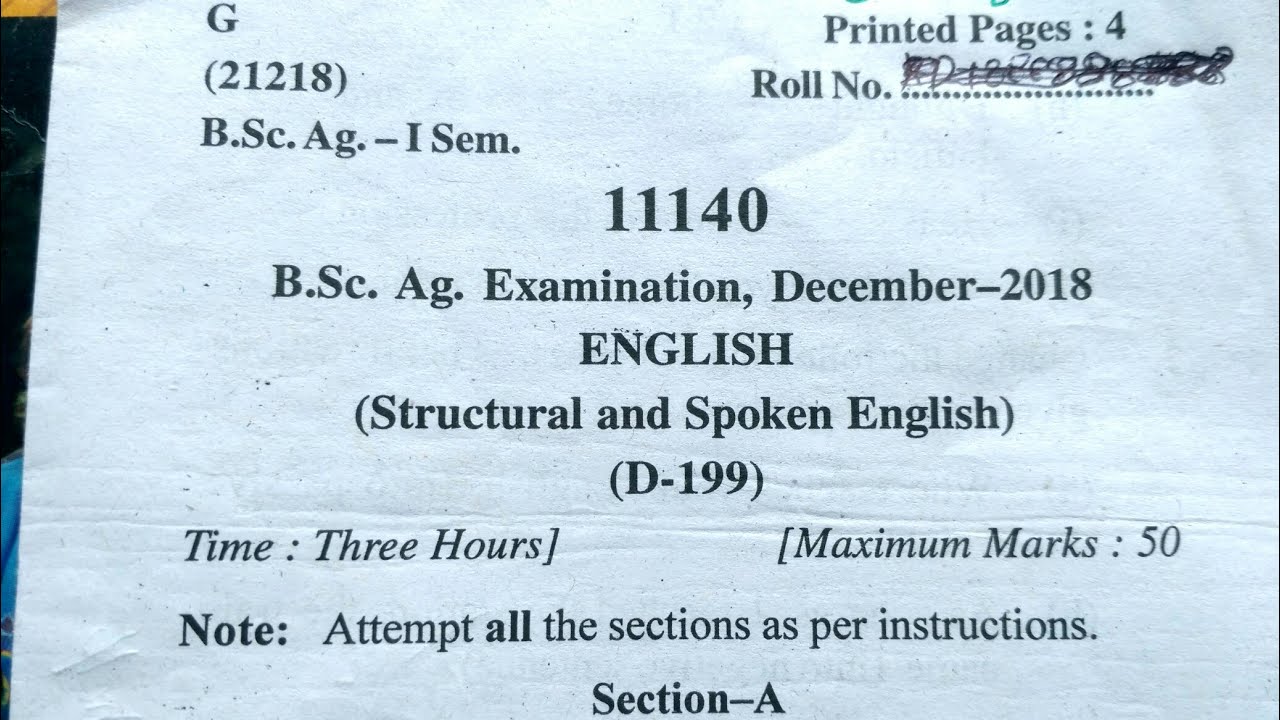 BSc AG 1st Sem English Question Paper And Syllabus - YouTube