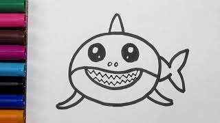 How to Drawing Baby Shark Very Easy | Baby Shark Drawing for Kids | Baby Shark Daddy Drawing