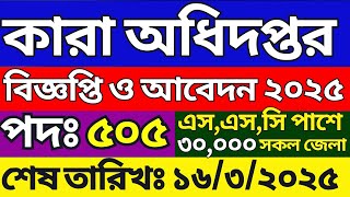 কারা অধিদপ্তরে নিয়োগ বিজ্ঞপ্তি ও আবেদন ২০২৫। পদ সংখ্যা ৫০৫ জন । এসএসসি পাশে আবেদন সকল জেলা