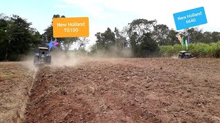 รถไถFORD NEW HOLLAND 6640 \u0026NEW HOLLAND TS100 ทำงานเป็นทีม แรงทั้งคู่