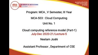 MCA 503 CLOUD COMPUTING CLOUD COMPUTING REFERENCE MODEL (PART 1) MCA III YEAR