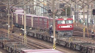 仙台貨物ターミナル　EH500牽引3052ㇾ コキ解放～連結後発車シーン(遠景）2018年3月4日②