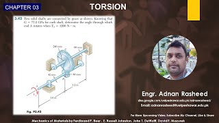 3.42 Determine the angle through which end A rotates when TA = 1200 N.m | Mech of Materials Beer